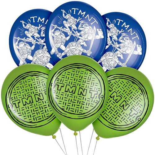 Vibrant Blue & Green Mutant Mayhem Balloons - 12" Pack of 6