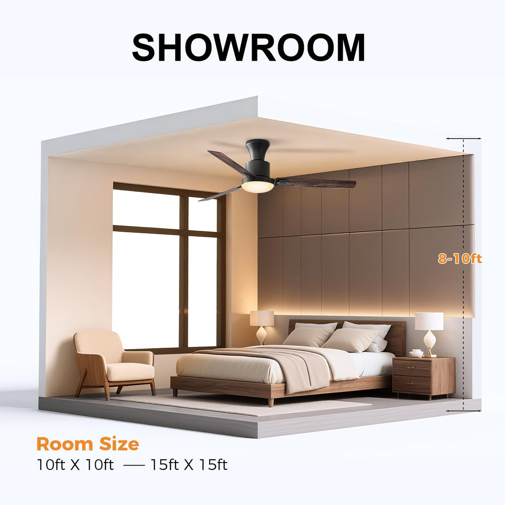 Obabala Ceiling Fans with Lights,Flush Mount Ceiling Fan with Light and Remote Control & APP Reversible Quiet Motor Dimmable Noiseless Ceiling Fan for Bedroom Indoor/Outdoor, 42in/Gray Maple Walnut
