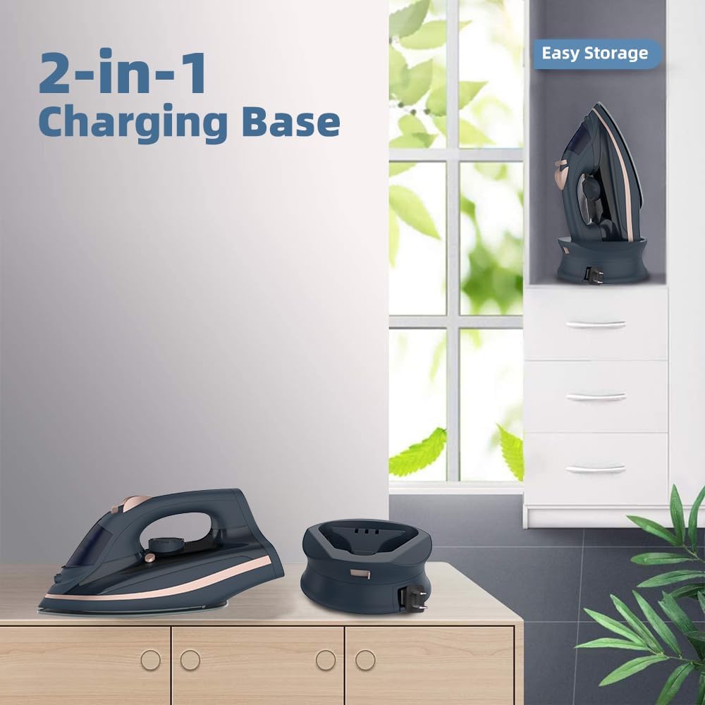 Martisan Cordless Iron - 1500W Wireless Rapid Heating with Ceramic Soleplate & Retractable Cord