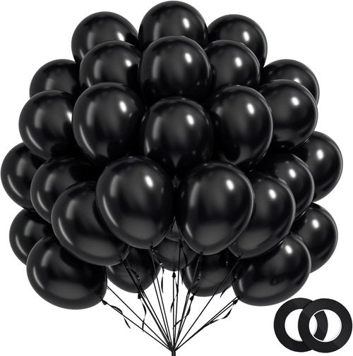 BAUANOOY Black Balloons - 100pcs 12-Inch Latex Balloons with Ribbon for Graduation & Birthday Decor