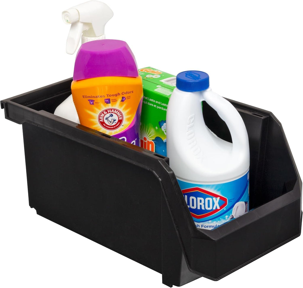 ReadySpace Large Plastic Storage Bins - Stackable Organizer Containers for Home & Office | Black, 6 Pack