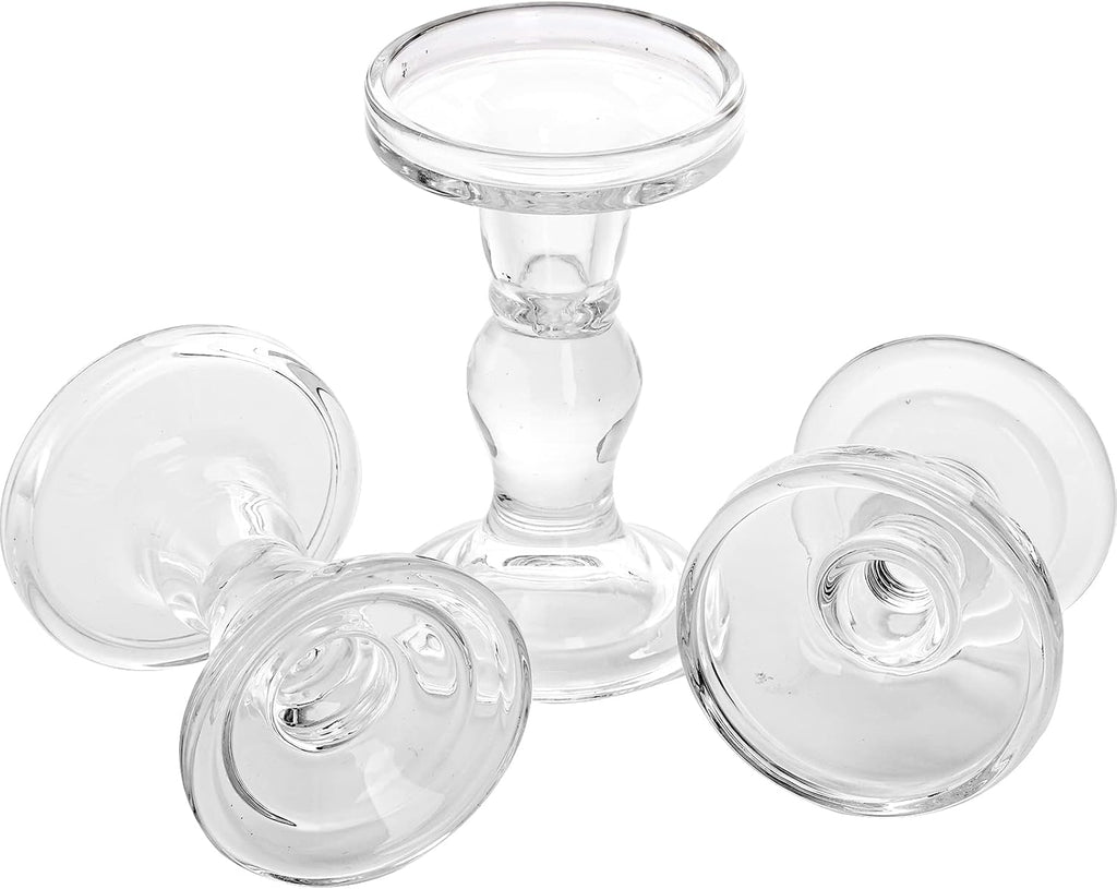 Okllen Glass Candle Holders Set of 6 - Clear Crystal Pillar & Tealight Holders for Home Decor & Weddings