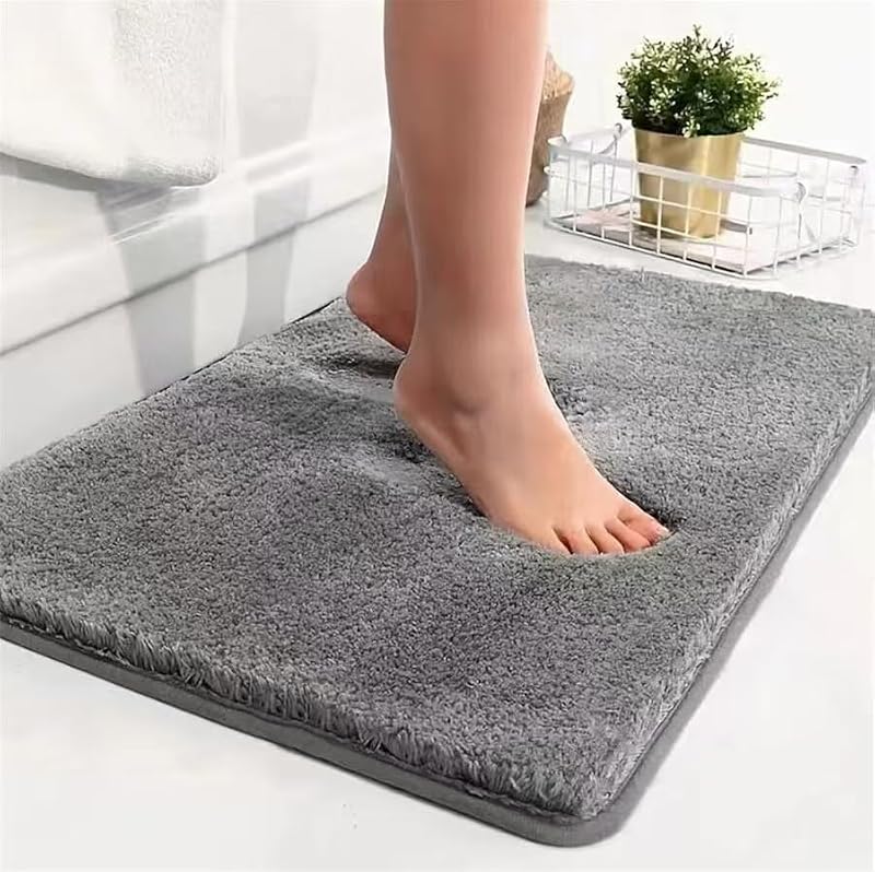 Cat Shaped Bathroom Rug, Plush Grey Non-Slip Bath Mat 24" x 16"