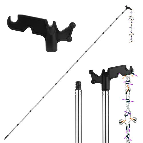 Fukaisu 3-15ft/82-460cm Telescopic Christmas Light Hanger Pole with Utility Hook, Extension Pole for Hanging Outdoor String Lights Bird Feeders Hanging Kit with Adjustable Reach