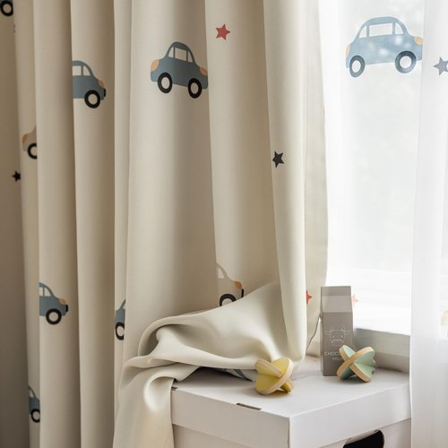 KMSG Cartoon Car Printed Blackout Curtains for Kids Room Nursery Privacy Room Darkening Drapes for Childrens Bedroom Living Room Grommet Top Thermal Insulated Window Treatment 1 Panel W42 x L63 Inch