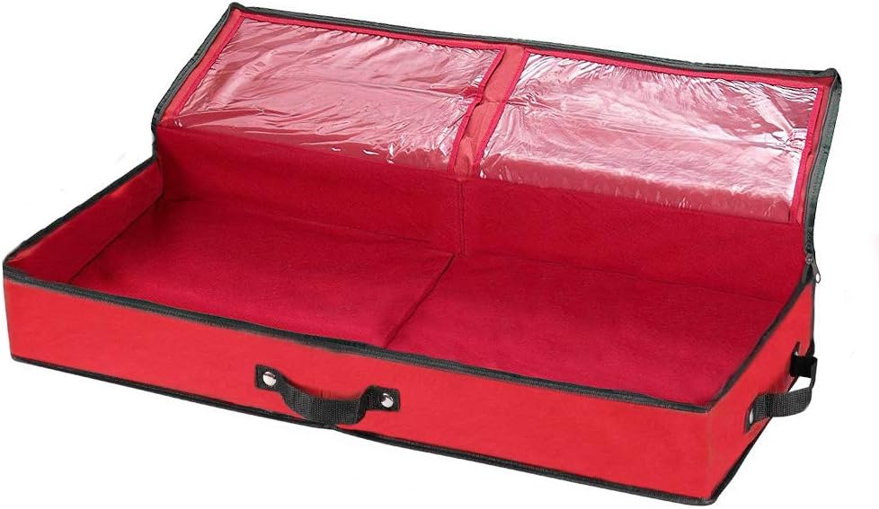 Primode Wrapping Paper Storage Container - Under Bed Organizer for 30-Inch Rolls | 31”x13.5”x4.5” | Durable 600D Oxford Material with Pockets for Ribbons and Bows (Red)