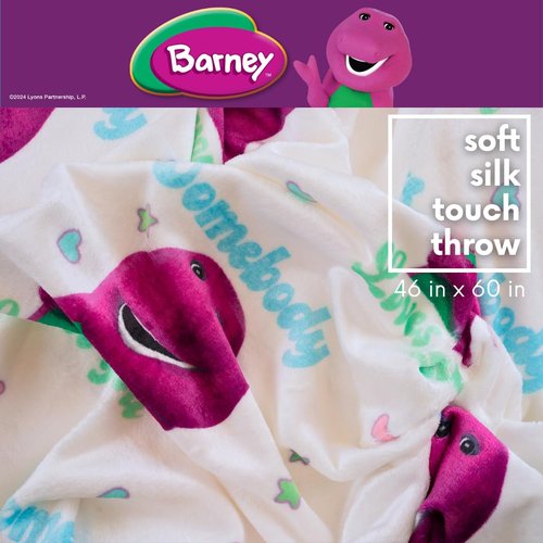 Franco Collectibles Barney Heart Retro Bedding Super Soft Cozy Plush Throw, 46 in x 60 in, (Officially Licensed Product)