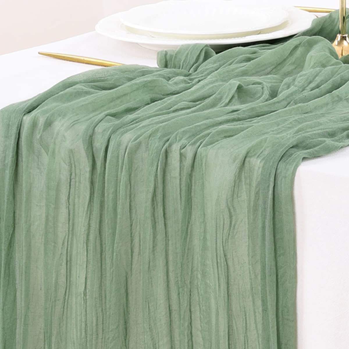 Socomi Cheesecloth Table Runner - 120 Inch Sage Green for Easter, Spring & Boho Decor | Perfect for Weddings & Baby Showers