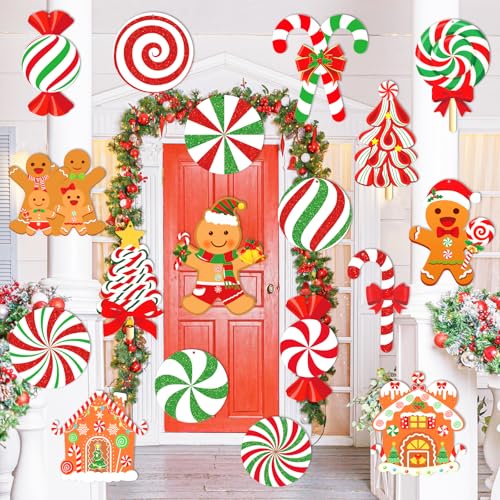 18 Pcs Candy Gingerbread Christmas Decorations Outdoor Hanging Yard Ornaments