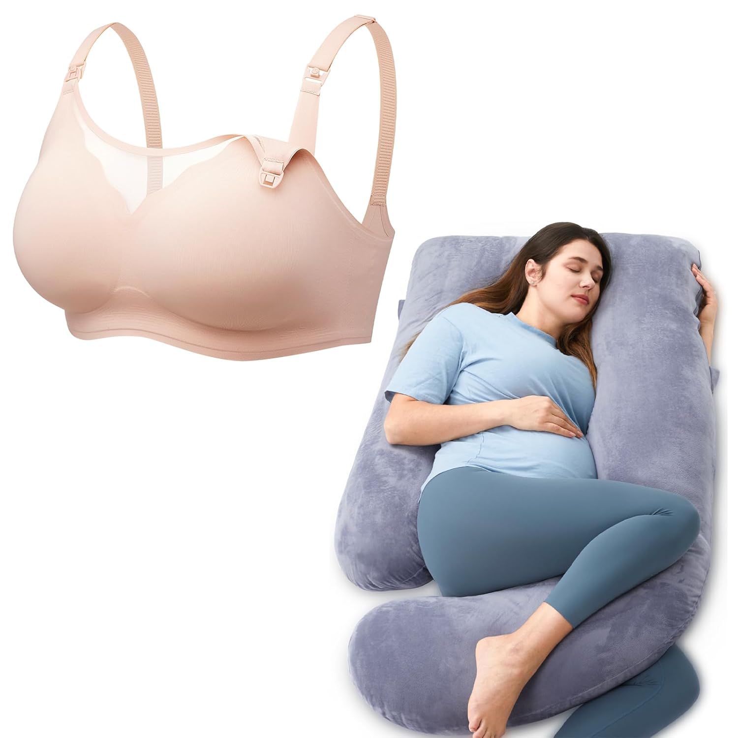 Momcozy Nursing Bra - Breathable Mesh Comfort for Maternity | Medium Size U-Shaped Full Body Pillow
