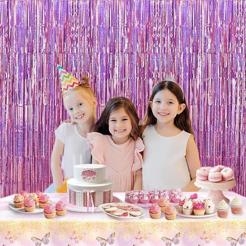 Laser Pink Streamers for Parties - 3.28ft x 6.56ft Pink Foil Curtain Set