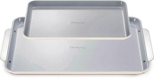 Caraway Non-Stick Ceramic Baking Sheet Duo - Non-Toxic & PTFE-Free - 18 x 13" Large & 15 x 10" Medium - Cream