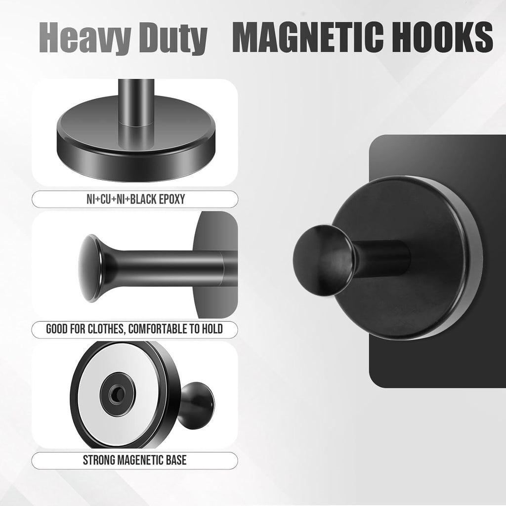 Neosmuk Magnetic Coat Hook - 170lb Heavy Duty Magnet Hooks | Versatile Wreath Hanger - Black, 4 Pack