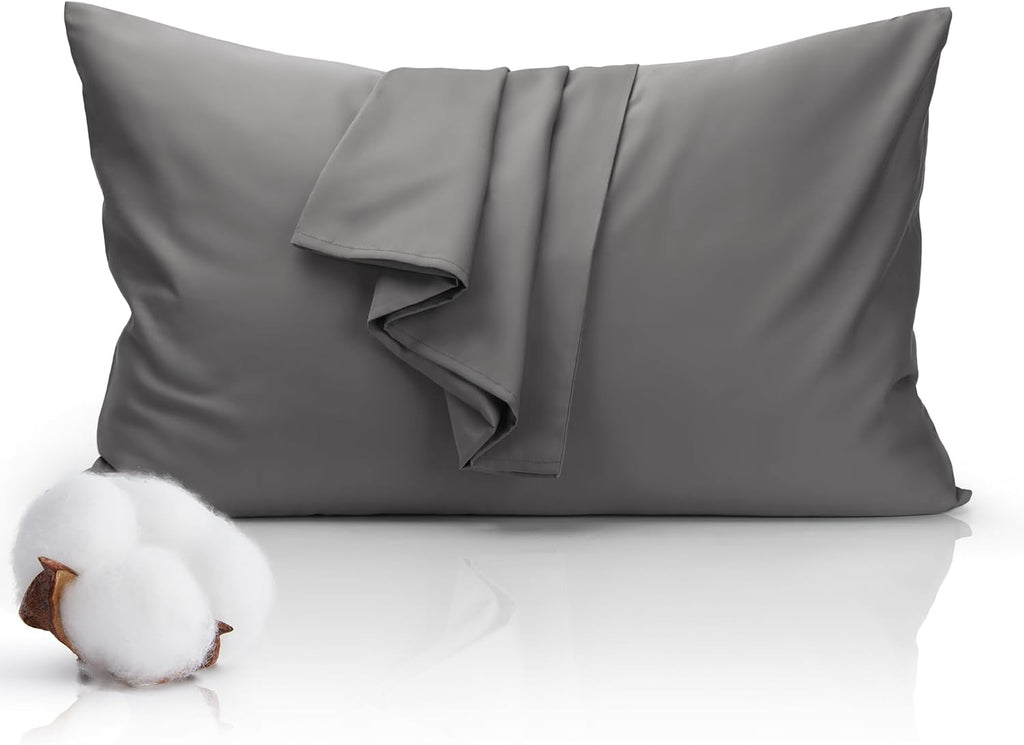 Skiennix 100% Cotton Pillowcase - Gray Queen Size with 500 Thread Count | Envelope Closure for Hair Care - 20x30 Inches