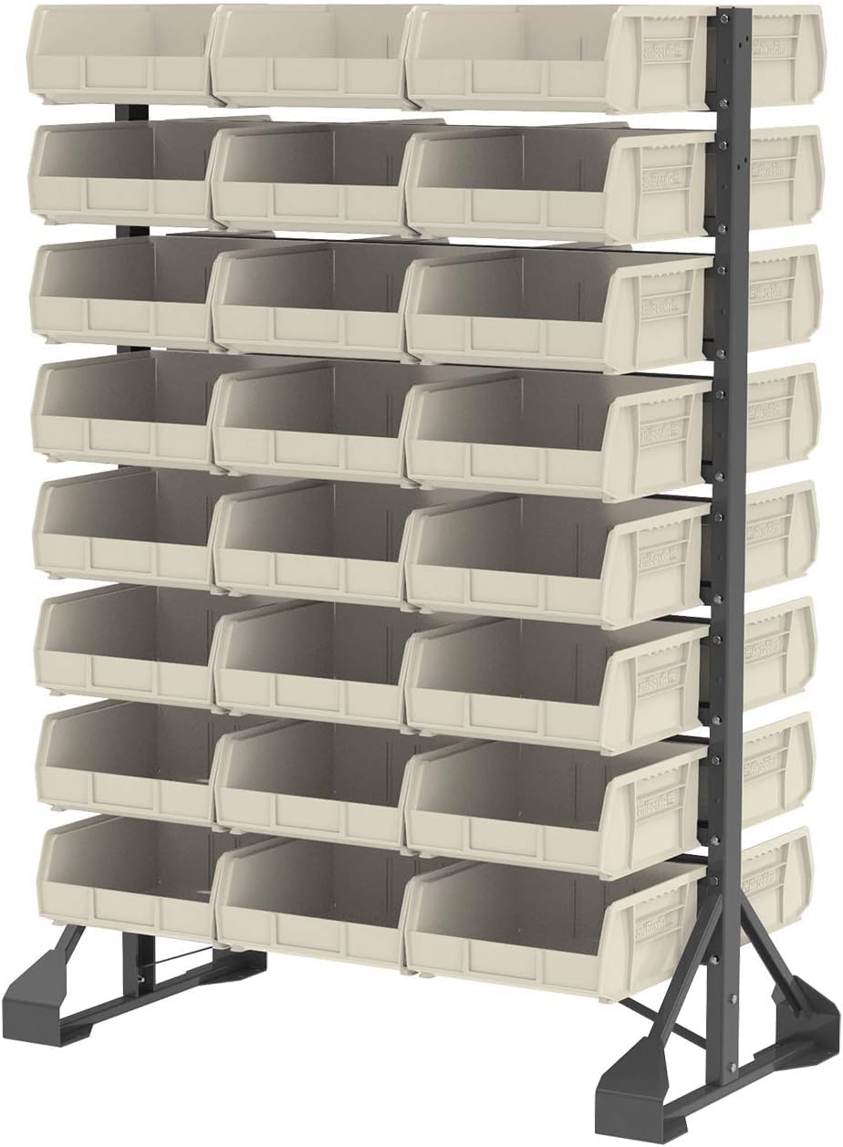 Akro-Mils Plastic Storage Bins - Space-Saving Stackable Organizers for Garage & Pantry | 11" x 11" x 5", Stone, 6-Pack
