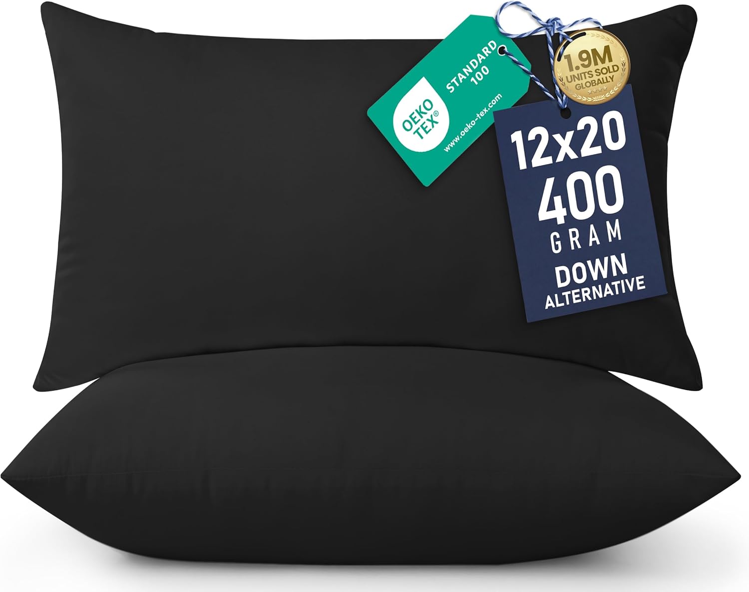 Utopia Bedding 12x20 Pillow Inserts - Set of 2 Black Decorative Throw Pillows for Sofa & Couch - Soft & Fluffy Cushion
