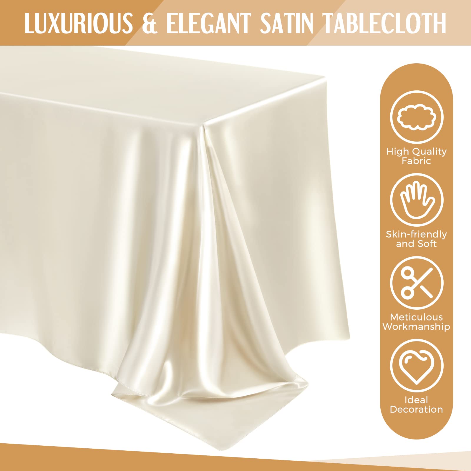 Lounsweer 8 Packs Satin Tablecloth 102 x 58 Inches Rectangle Table Cover Silk Smooth Fabric Party Table Cloth for Rectangle Parties, Holiday Dinner Wedding Banquet Decoration(Ivory)