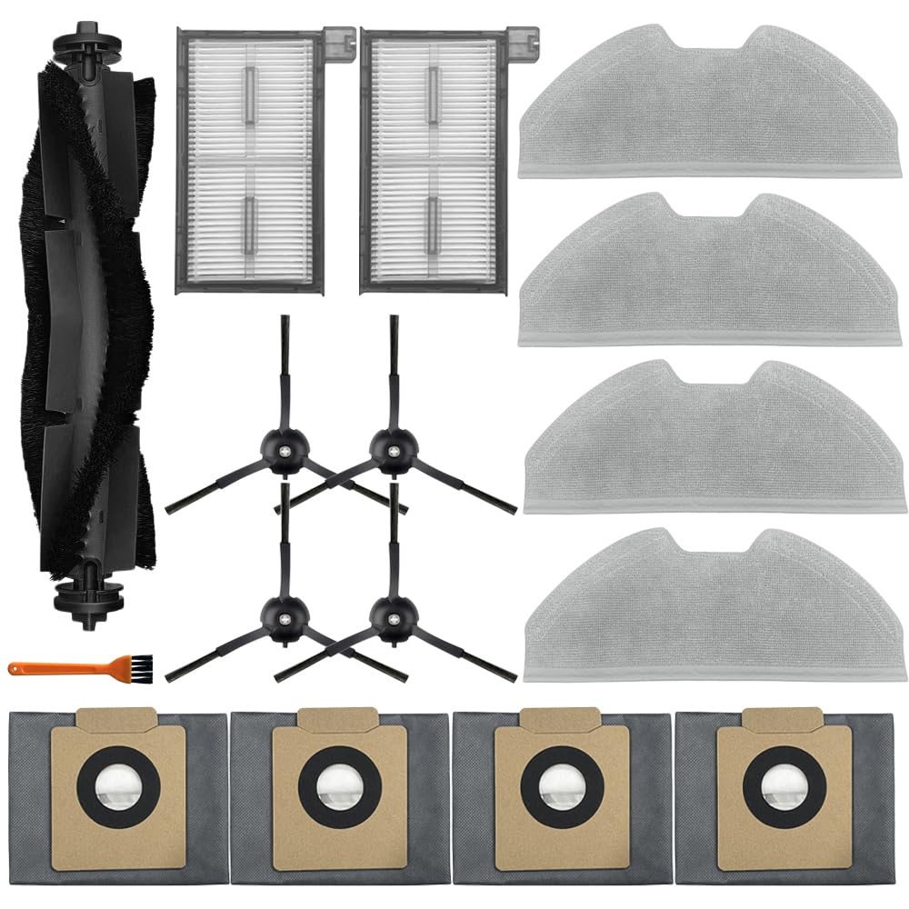 X8 Pro Accessories, Replacement Parts Compatible with Eufy X8 Pro Robot Vacuum Cleaner, 1 Main Brush, 4 Side Brushes, 4 Mop Pad, 4 Dust Bags, 2 HEPA Filter