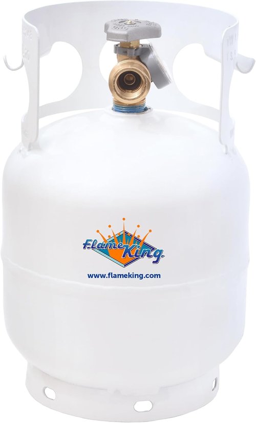 Flame King 5lb Steel Propane Tank Cylinder - Gauge & OPD Valves for Grills, BBQs, Camping & Outdoors | White
