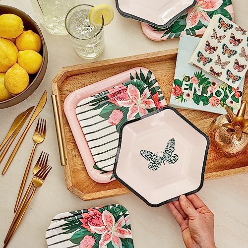 Hallmark Pink and Green Floral Party Supplies Set for 16 Guests