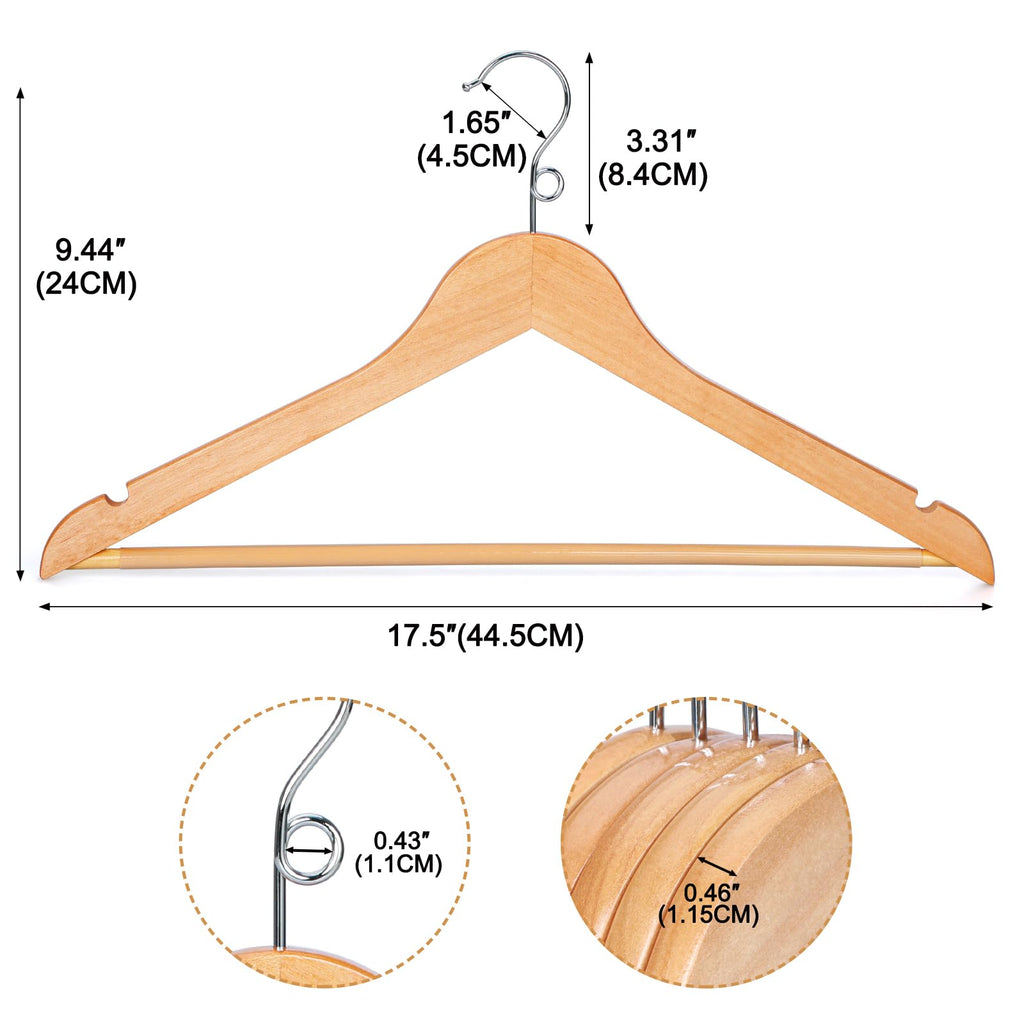 TOPIA HANGER Wooden Hangers 30 Pack, Space Saving Coat Hanger with 360° Swivel Cascading Ring Hook, Non Slip Pants Bar and Shoulder Notches for Camisole, Jacket, Suit, Clothes Hangers -CT62N30