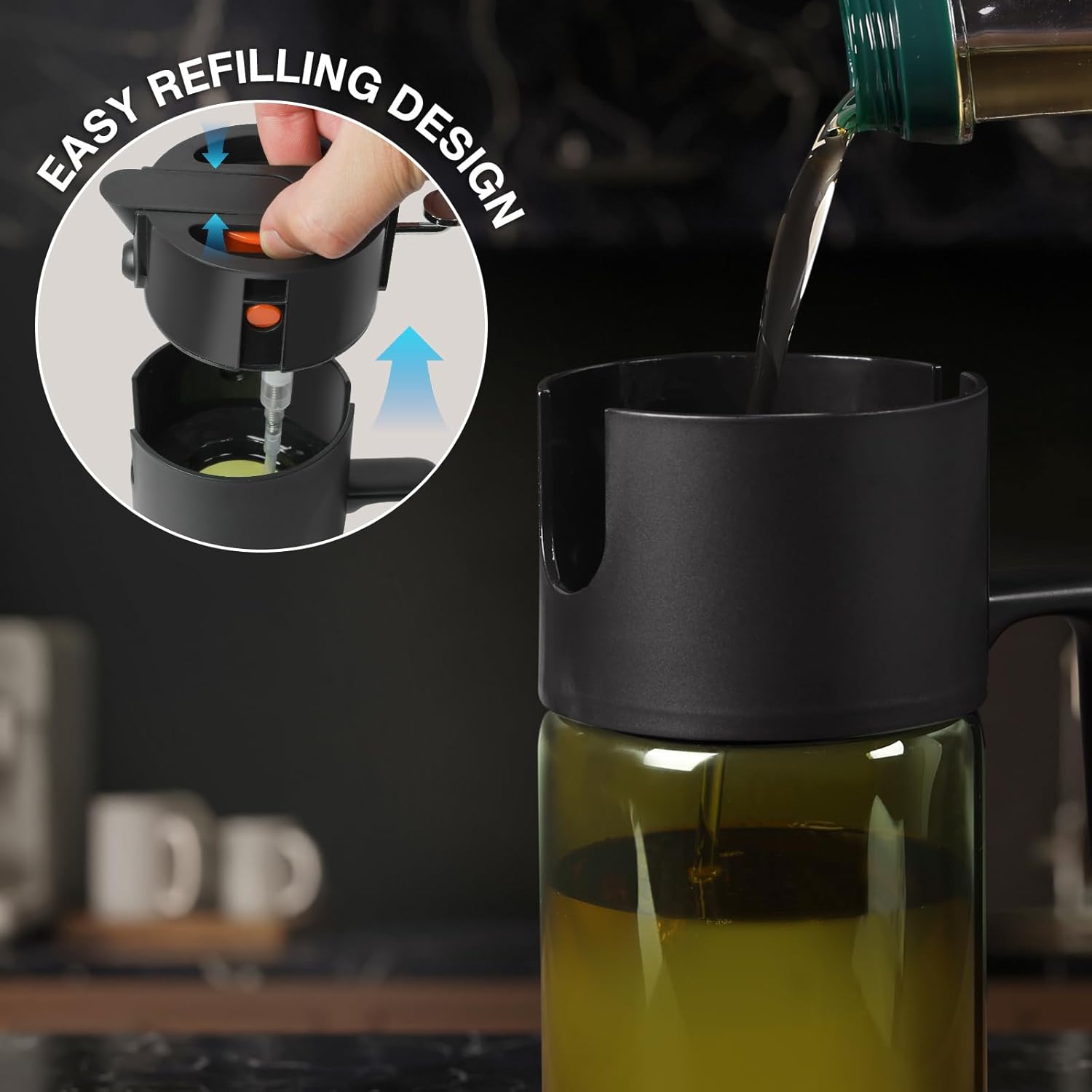 Skiennix 2-IN-1 Light-Blocking Dark Oil Sprayer - 500ml Glass Dispenser for Cooking & BBQ, Dark Green