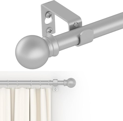 GXOACKJ Heavy Duty Metal Curtain Rods - Decorative Silver Finish | 32-48 Inch, Includes Brackets