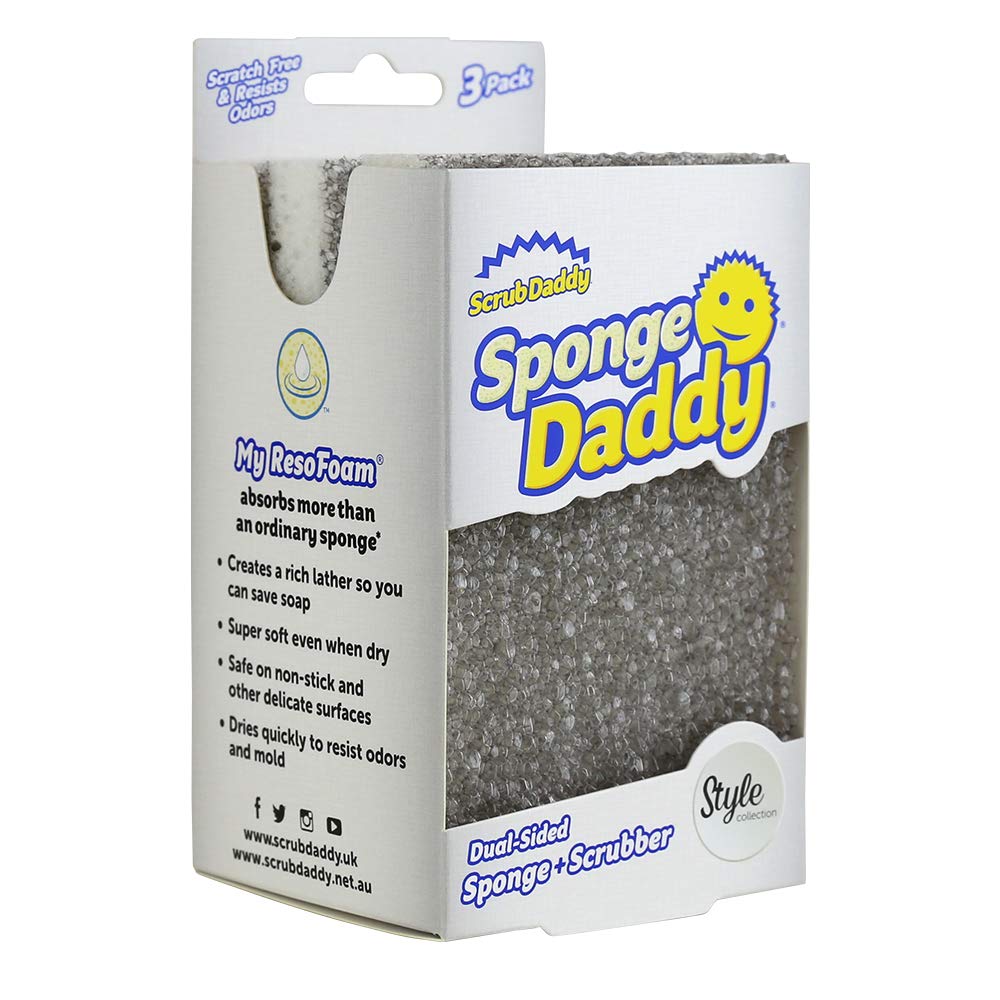 Scrub Daddy Sponge Daddy Style, Dual Sided Sponge Scrubber, Dish Sponges for Washing up, Non Scratch Scourers for Cleaning Dishes, Bathroom Scrubbing Tool, Kitchen Sponges Multipack
