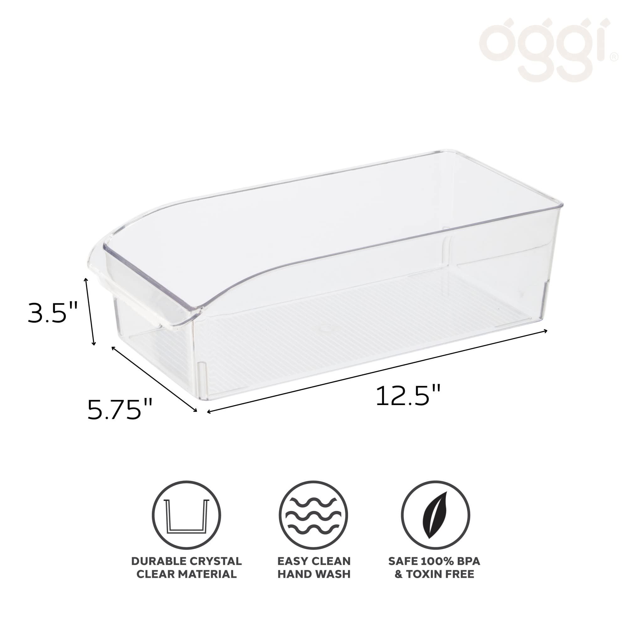 Oggi Fridge / Pantry Bin w/ Fingergrip Handle (12" x 5.75" x 3.5")