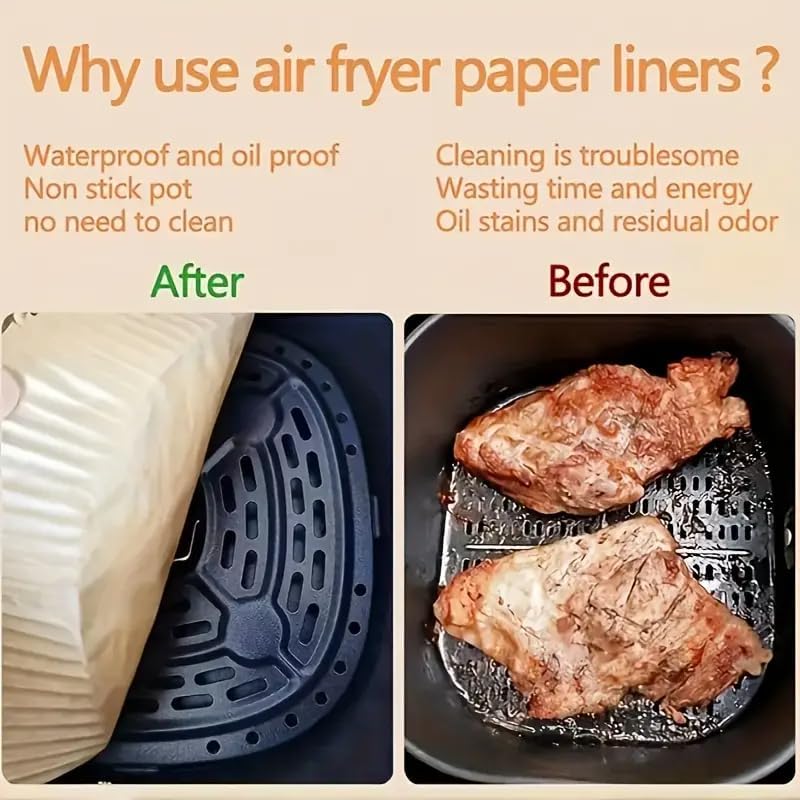 Skiennix Air Fryer Paper Liners - 200 Pcs Non-Stick & Leak-Proof 8" Square Parchment Liners