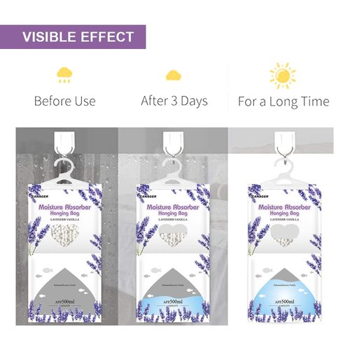 CANAGER Moisture Absorber -12 Pack,Lavender Vanilla Hanging Humidity Bag,Home,Car, and Closet Dehumidifiers and Deodorizers (12.5OZ)