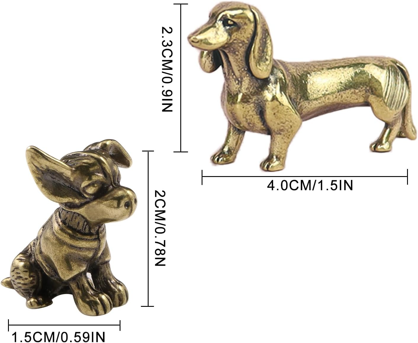 Vintage Brass Dog Figurines by [Brand Name] - Decorative 2-Piece Set for Rustic Home Decor