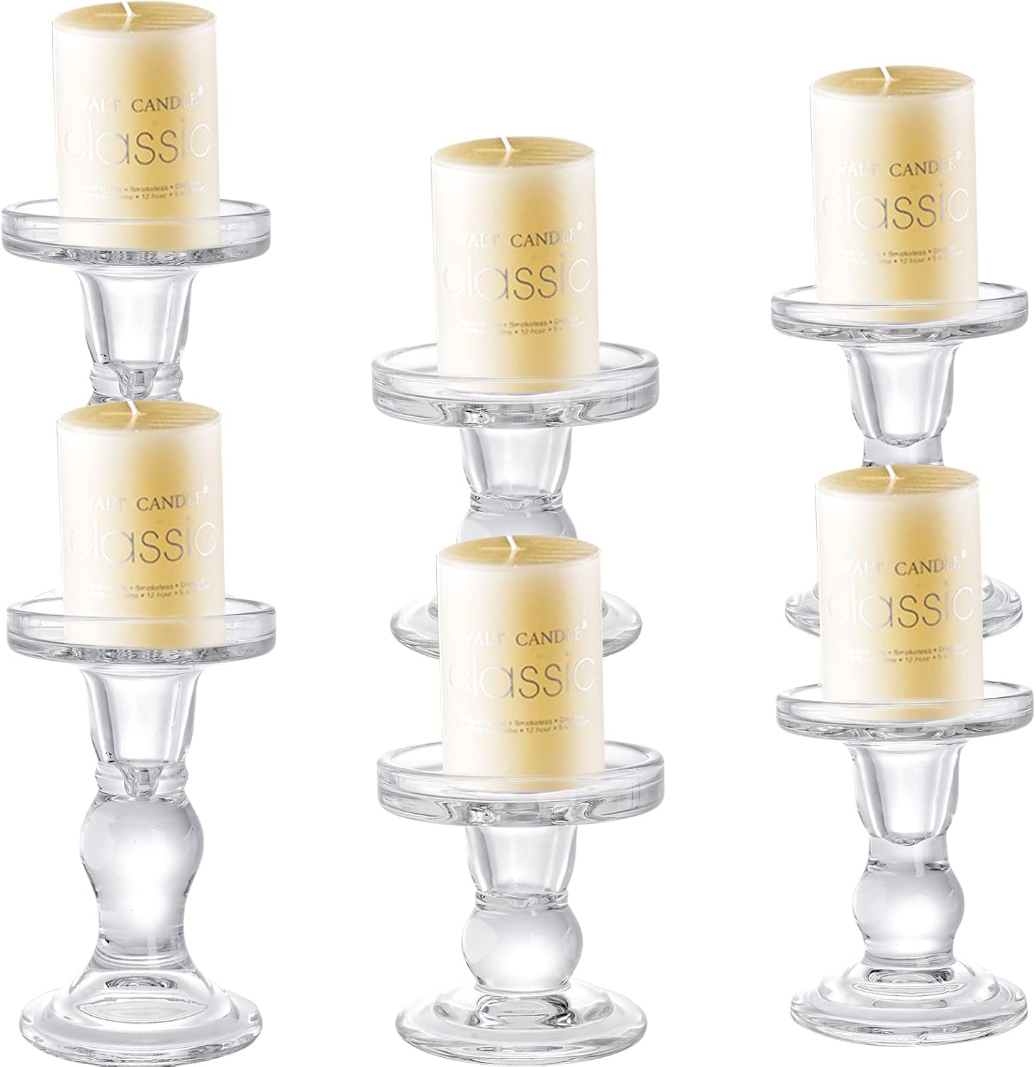 Okllen Glass Candle Holders Set of 6 - Clear Crystal Pillar & Tealight Holders for Home Decor & Weddings