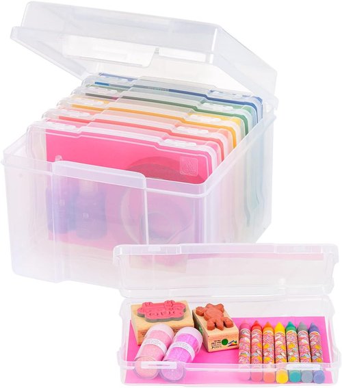 IRIS USA Photo Organizer - 5" x 7" Storage Box with Handle & 6 Inner Cases for Easy Organization - Clear