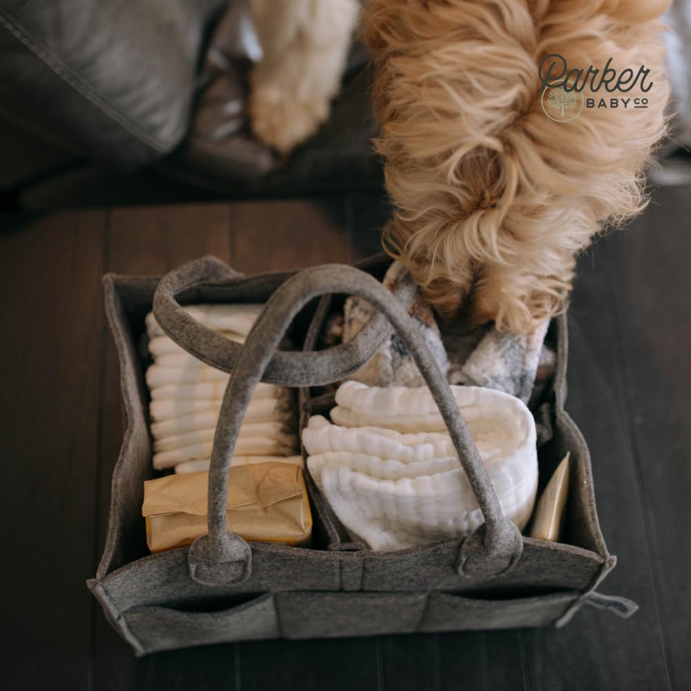 Parker Baby Co. Diaper Caddy - Large Charcoal Nursery Storage Bin & Car Organizer for Diapers