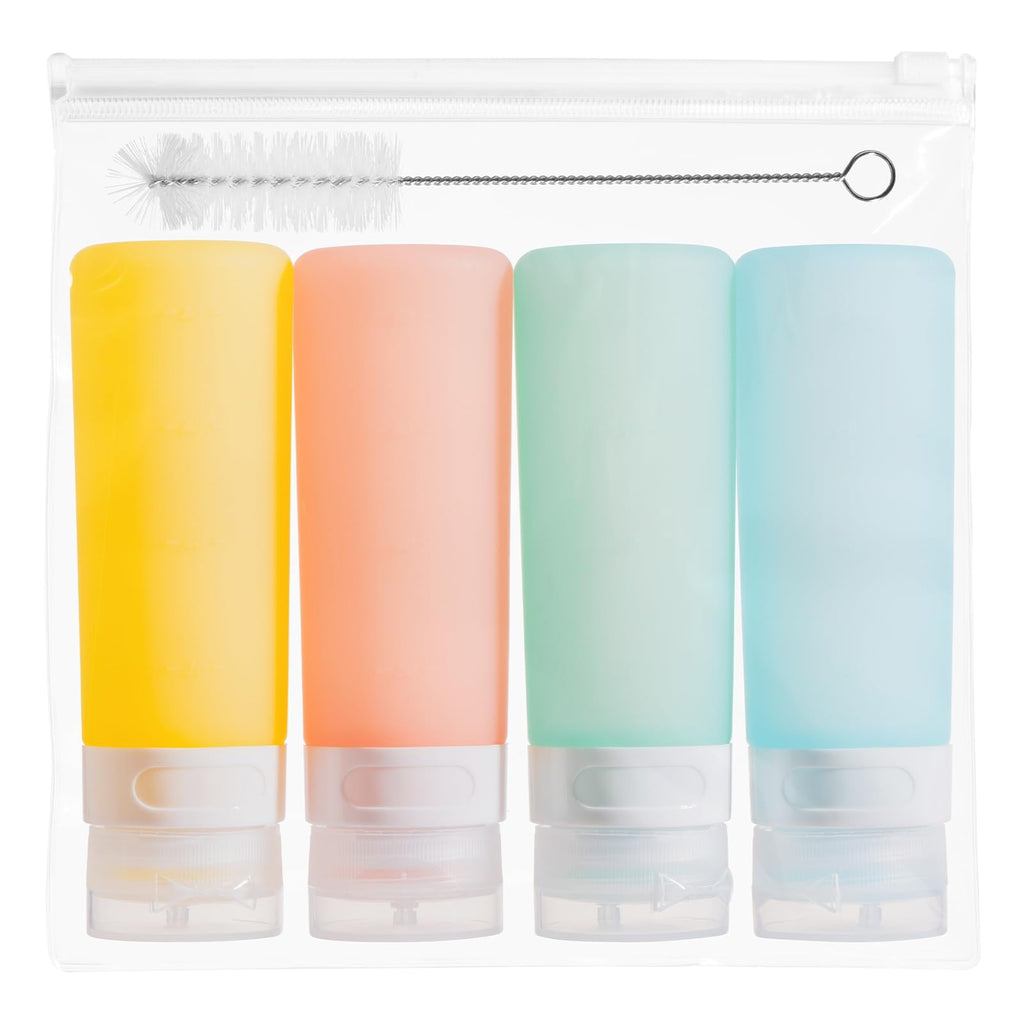 MICEBAY Condiment Squeeze Bottles for Sauces, 3-oz Mini Silicone Salad Dressing Container to Go with Reusable Sandwich Bag, Leakproof Sauce Bottle for Bento Lunch Box, 4 Pack, Candies