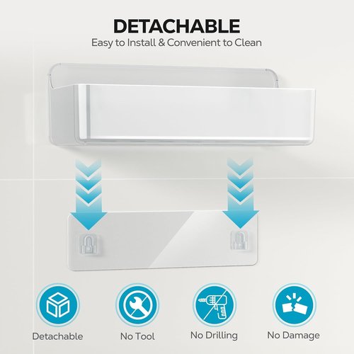 Nieifi Adhesive Wall Shelf, Shower Shelves 2 Pack, Shower Organizer for Bathroom Organization, Clear