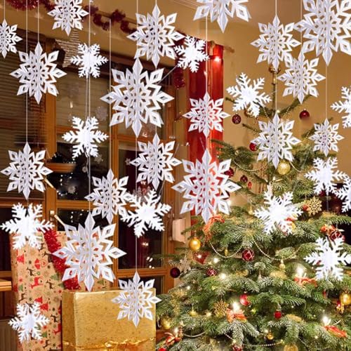12PCS 3D Snowflake Ornaments for Christmas Tree Decor