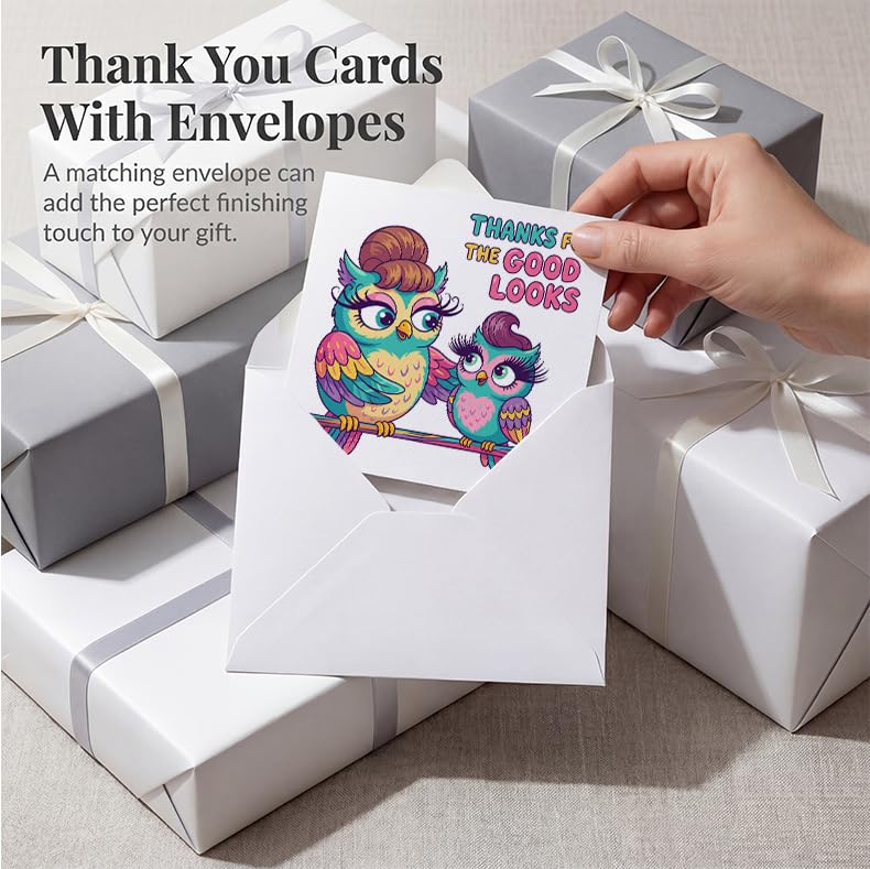 Funny Thank You Cards for Parents with Envelopes - 5.1 Inch Square