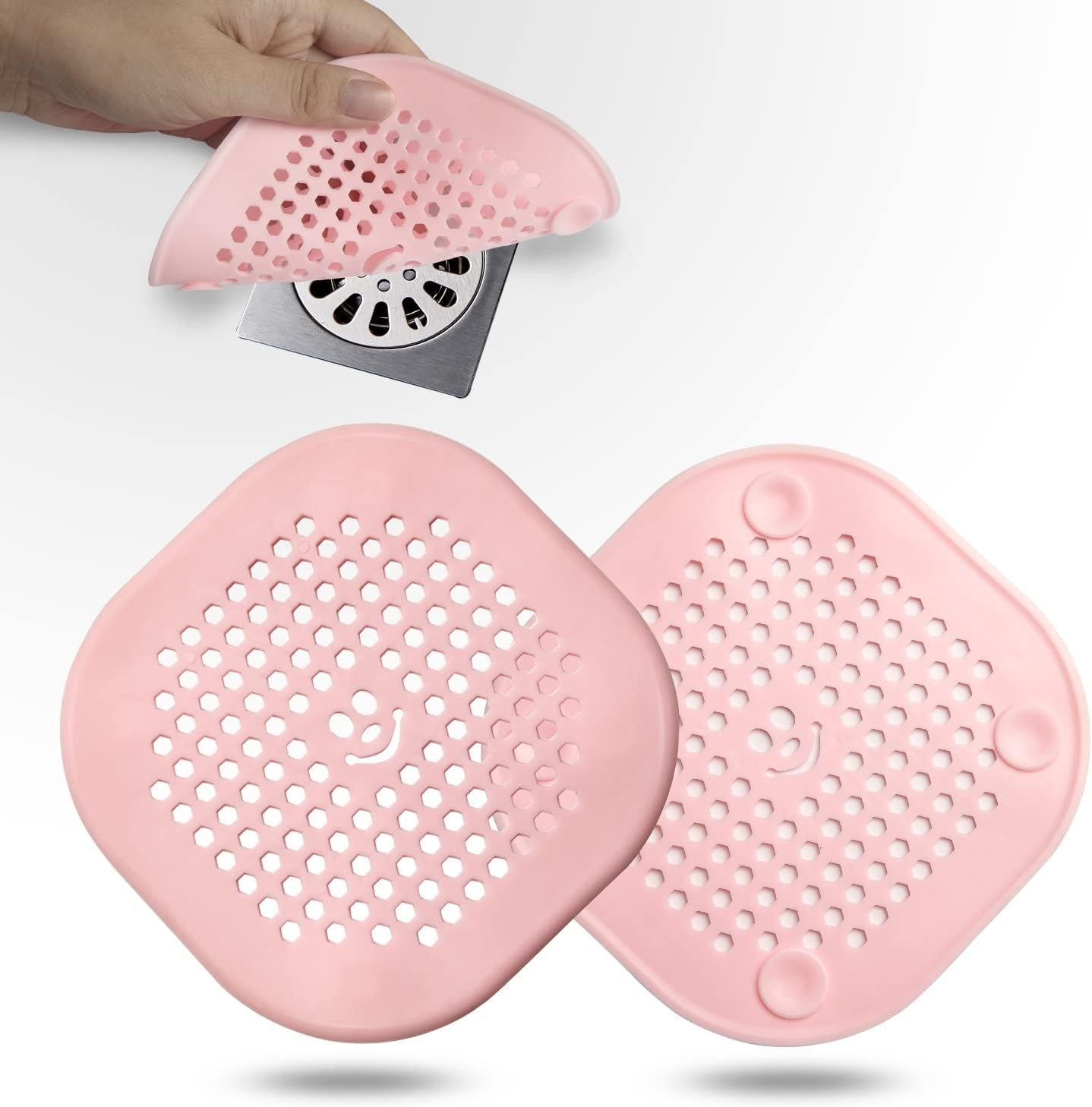 Skiennix Drain Hair Catcher - Silicone Hair Stopper for Shower & Kitchen | 2 Pack, Pink