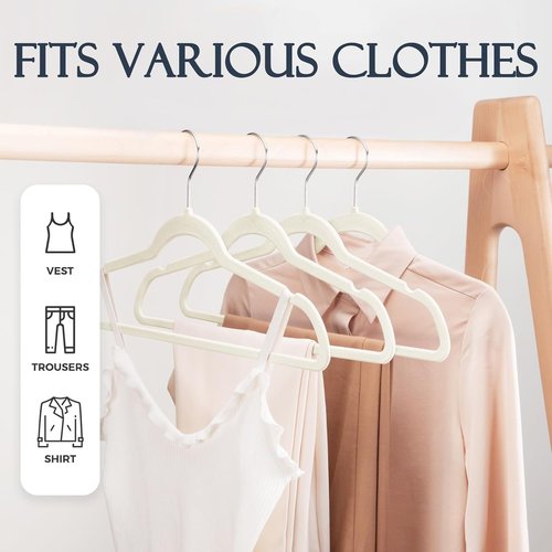 HOUSE DAY Ivory Velvet Hangers - 40 Pack Non-Slip Heavy Duty Felt Hangers | Slim Space-Saving Design with 360° Rotating Hook