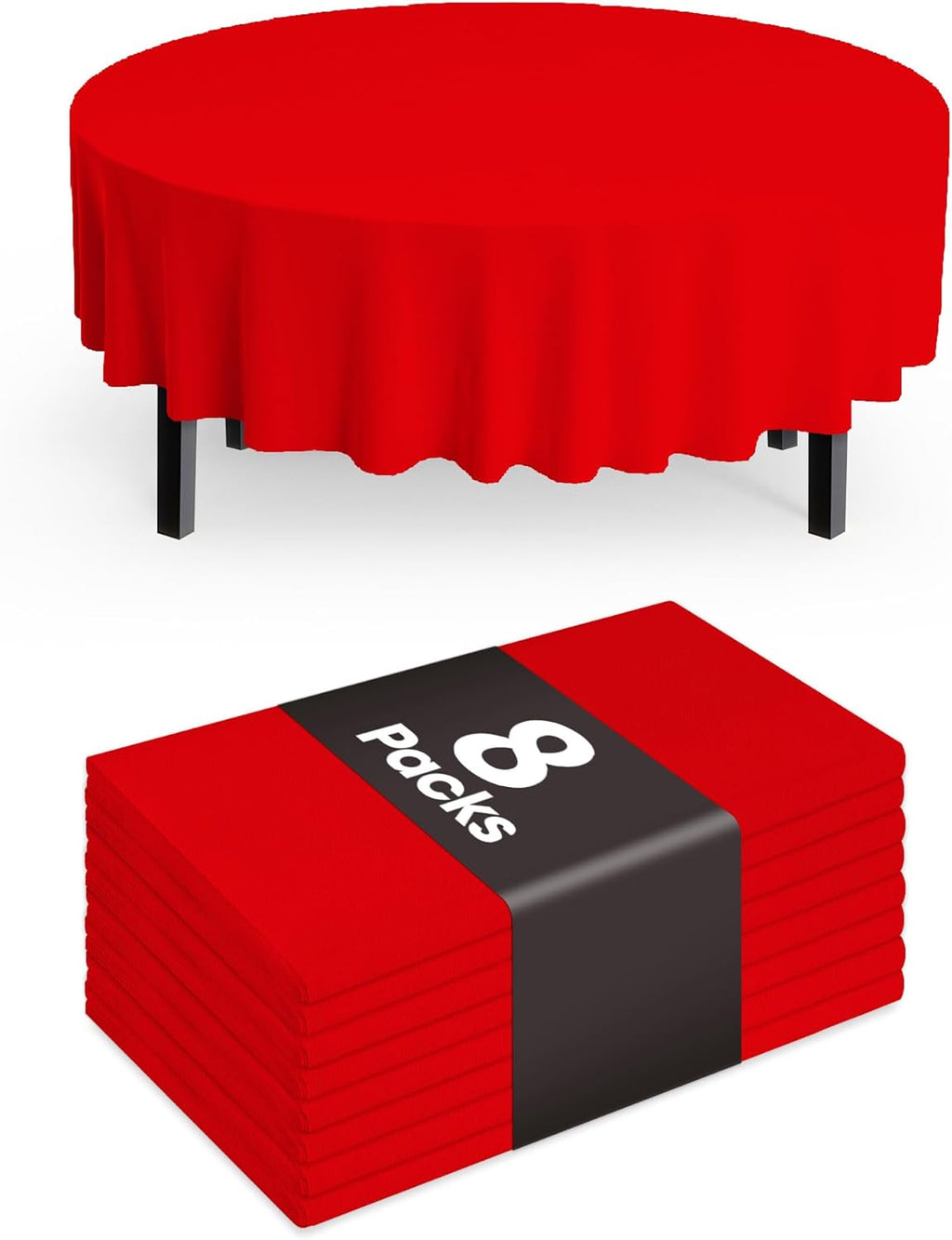 Pureegg Disposable Plastic Table Cloths - 84'' Round, Leakproof & Sturdy, Perfect for Holidays & Events - Red (8 Pack)