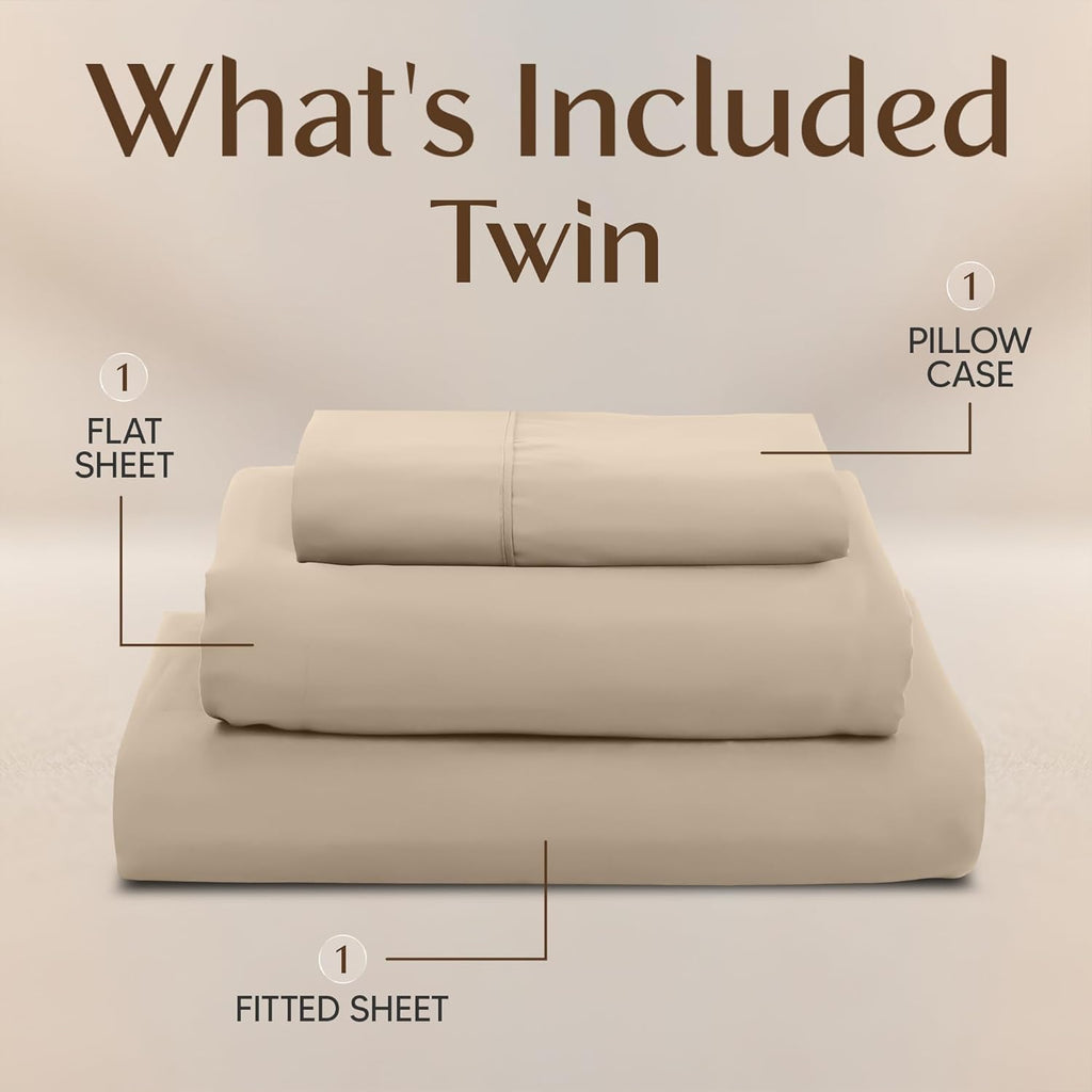 Utopia Bedding Twin Sheet Set - Soft & Breathable Microfiber, 3-Piece Bed Sheets, Oeko-Tex Certified | Sand Color