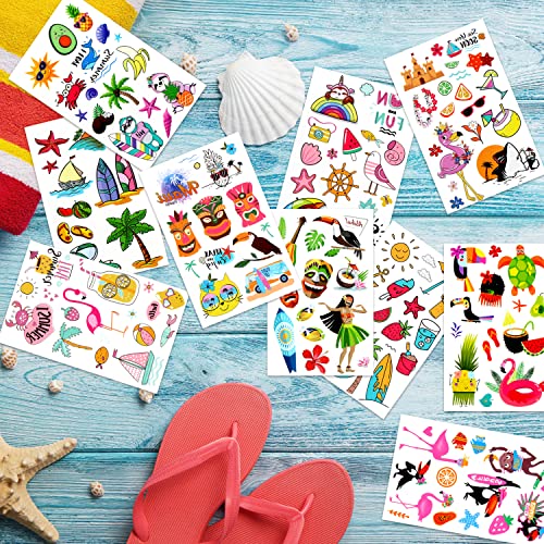 LOMIMOS Hawaiian Luau Temporary Tattoos - 138pcs Tropical Summer Stickers