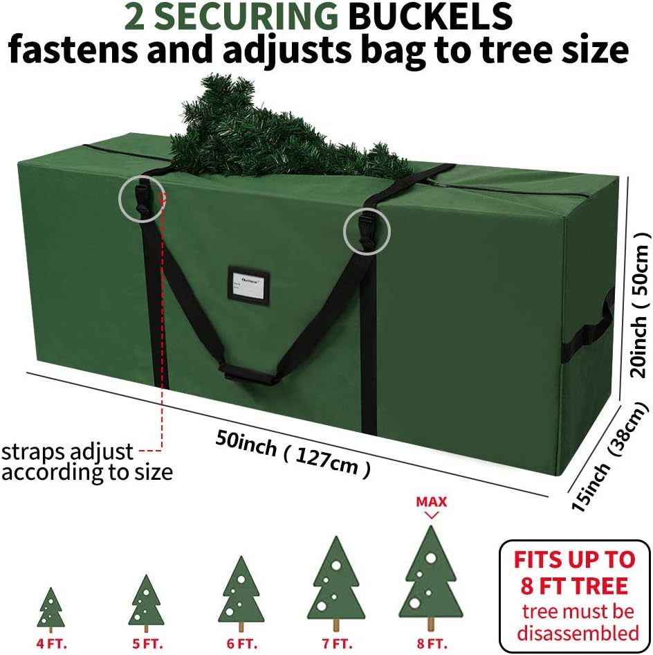 OurWarm Christmas Tree Storage Bag - Extra Large Heavy Duty Design with Reinforced Zipper | Fits 7.5ft Tree, 50" x 15" x 20", Green