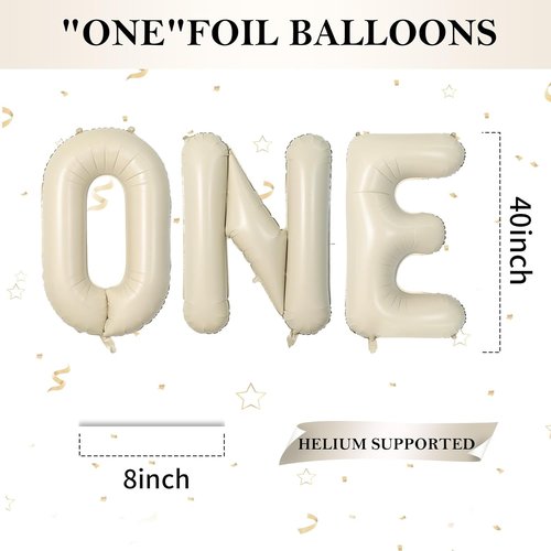 Biapian 40 Inch Cream ONE Foil Balloons - Giant Aluminum Balloons for 1st Birthday Party Decor