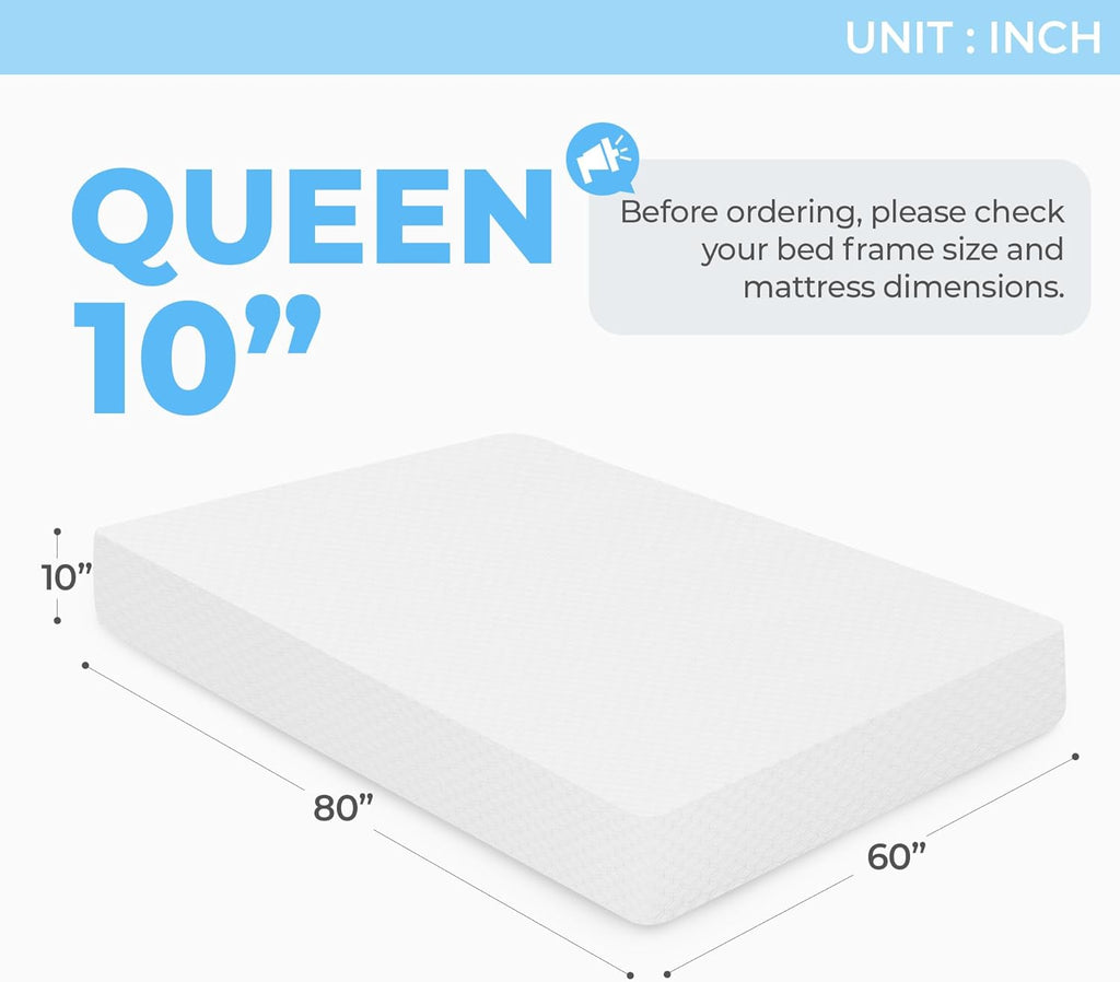 Neo Sleep 10 Inch Queen Cooling Gel Memory Foam Mattress - Medium Firm, Pressure Relief, CertiPUR-US Certified
