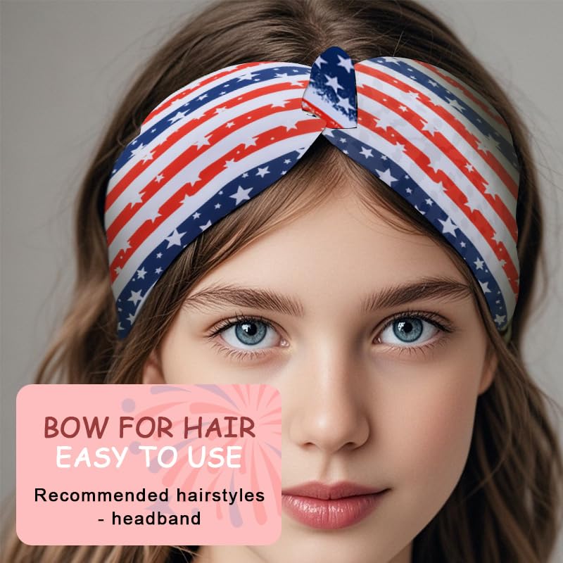 Fourth of July Knotted Headband Red White Blue Hair Bandana for Women