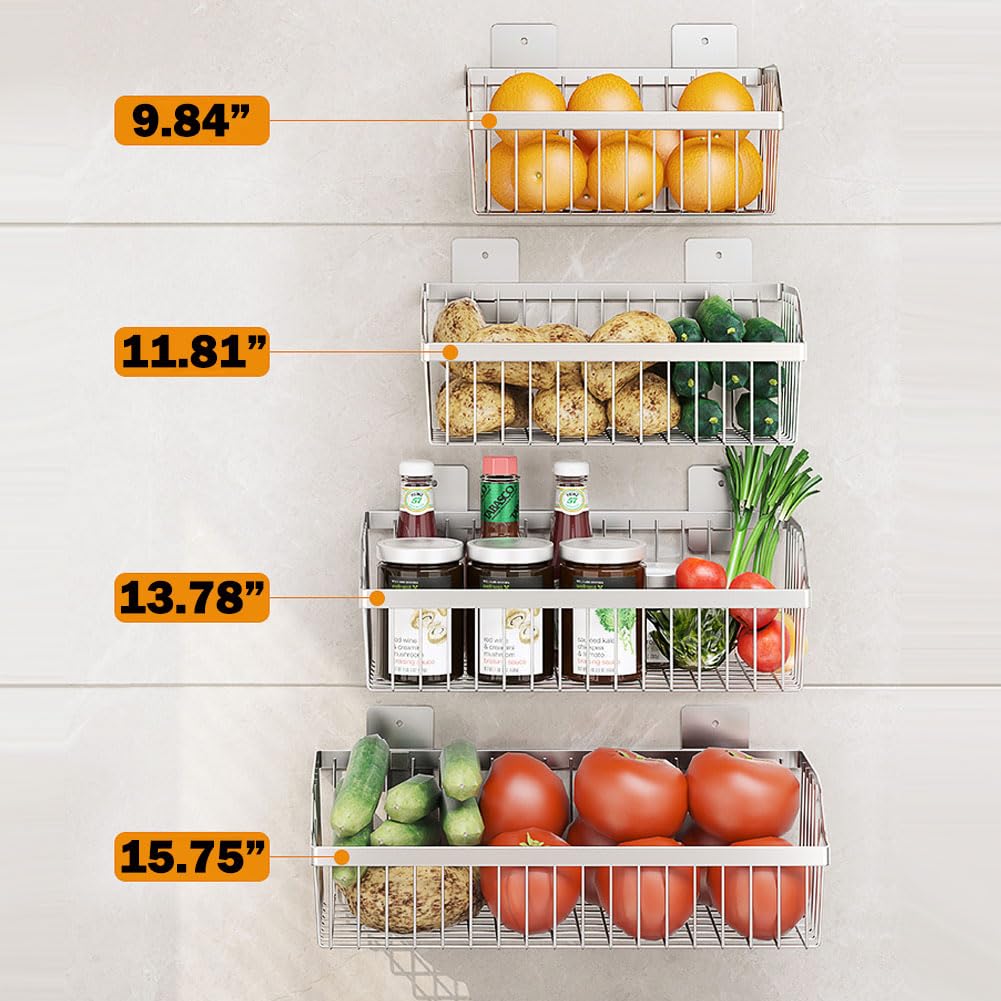 Wire Baskets, SUS304 Stainless Steel Storage Baskets, Durable Baskets for Storage Wall Mount, Hanging Wire Baskets Wall Mount Baskets for Kitchen, Bathroom, Closets - 4 Set