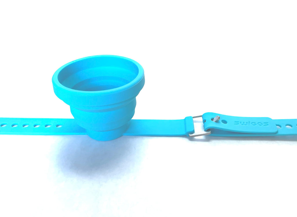 SWIGOS - Collapsible and Portable Shot Ski Kit - 4-pack w/ carrying pack. Silicone cups with an adjustable strap that turn any object into a "shot ski"